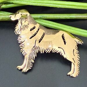 Vintage HANDMADE STERLING Gold Over Silver Vermeil Golden Retriever Dog Brooch